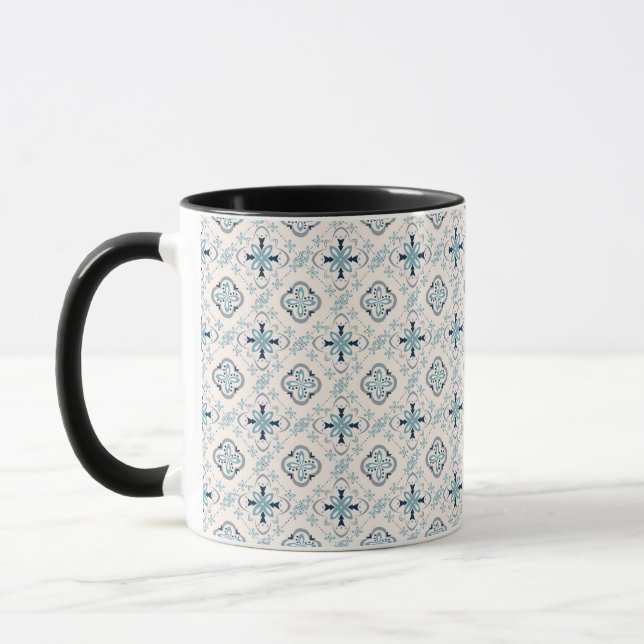 Caneca ornamentos marroquinos creme-azul na moda (Esquerda)