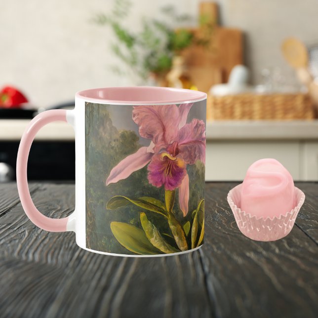 Caneca Orquídea de Cattelya brasileira e 3 beija-flores (Criador carregado)