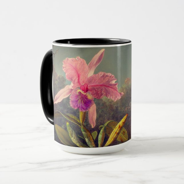 Caneca Orquídea de Cattleya e três beija-flores (Frente Esquerda)
