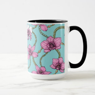 Caneca Orquídeas e correntes, rosa e azul