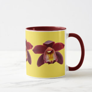 Caneca Orquídeas Maroon I Belo Floral Vermelho