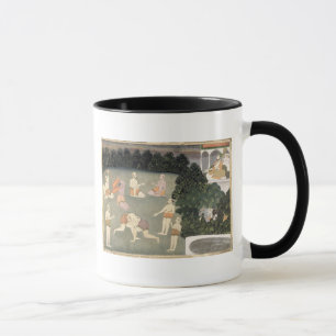 Caneca Os atletas executam antes de um nobre assentado,