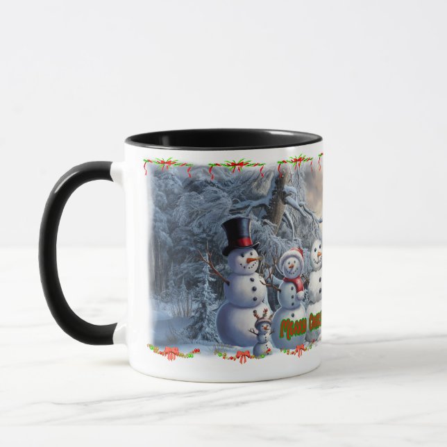 Caneca Os bonecos de neve desejam um Feliz Natal num Café (Esquerda)