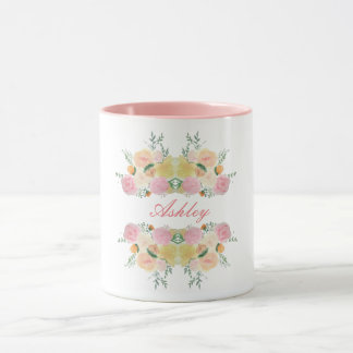 Caneca Os rosas florais chiques da peônia personalizaram