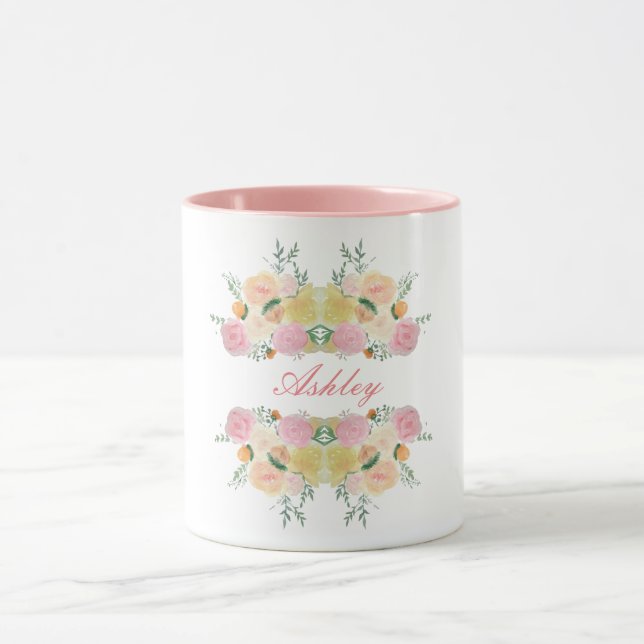 Caneca Os rosas florais chiques da peônia personalizaram (Centro)