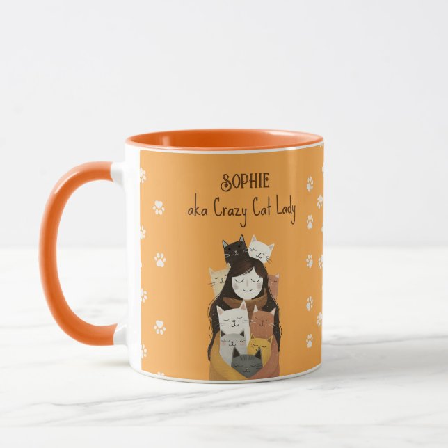 Caneca Ótima Ilustração de Gata Louca com Nome Engraçado (Esquerda)