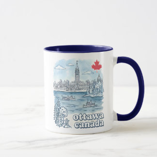 Caneca Ottawa Canada Simple Blue Skyline Cute Cityscape