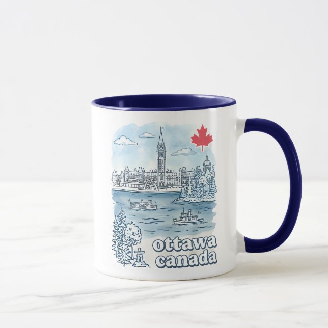 Caneca Ottawa Canada Simple Blue Skyline Cute Cityscape (Direita)