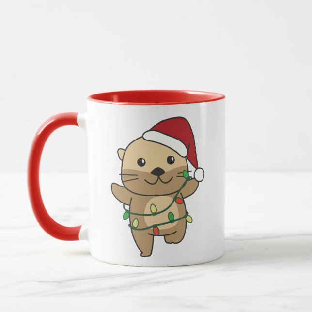 Caneca Otters de Feriados de Inverno de Natal (Esquerda)