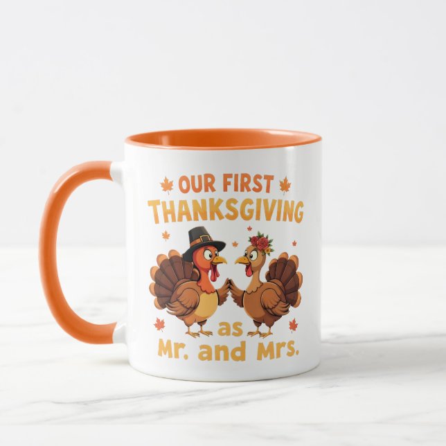 Caneca Our First Thanksgiving Mr and Mrs Couples Newlywed (Esquerda)