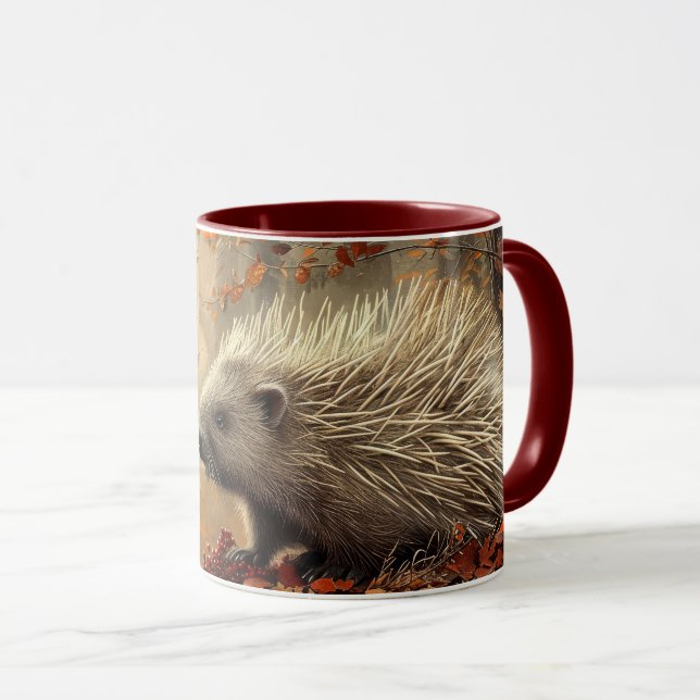 Caneca ouriço-cacheiro Vintage em Folhas de Outono (Frente Esquerda)