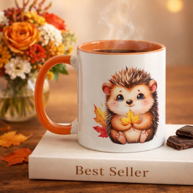 Caneca ouriço fofo Folhas do outono (Criador carregado)