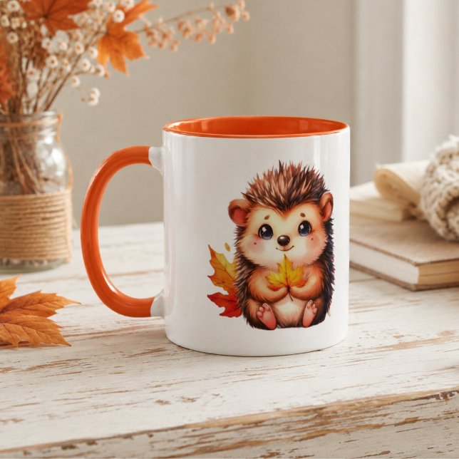 Caneca ouriço fofo Folhas do outono (Criador carregado)