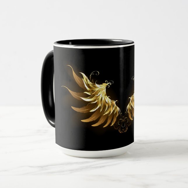 Caneca Ouro Angel Wings sobre fundo preto (Frente Esquerda)