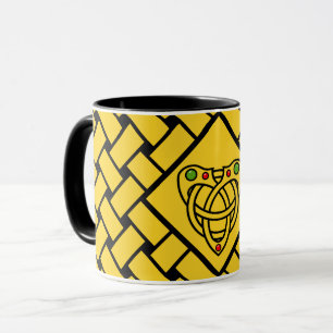 Caneca Ouro/aqua/bandas pretas/weave, nó celta do coração