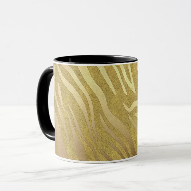 Caneca Ouro Bronze Zebra Impressão Selva Safari Glama (Frente Esquerda)