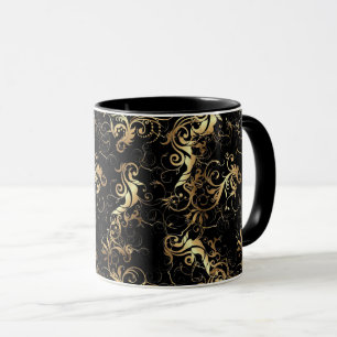 CANECA OURO DE COFFEE MUG LEAF BAROQUE