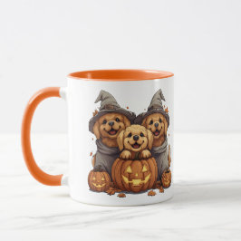 Caneca Ouro de Halloween Cães de Retriever Jack O Lantern