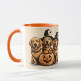Caneca Ouro de Halloween Cães de Retriever Jack O Lantern