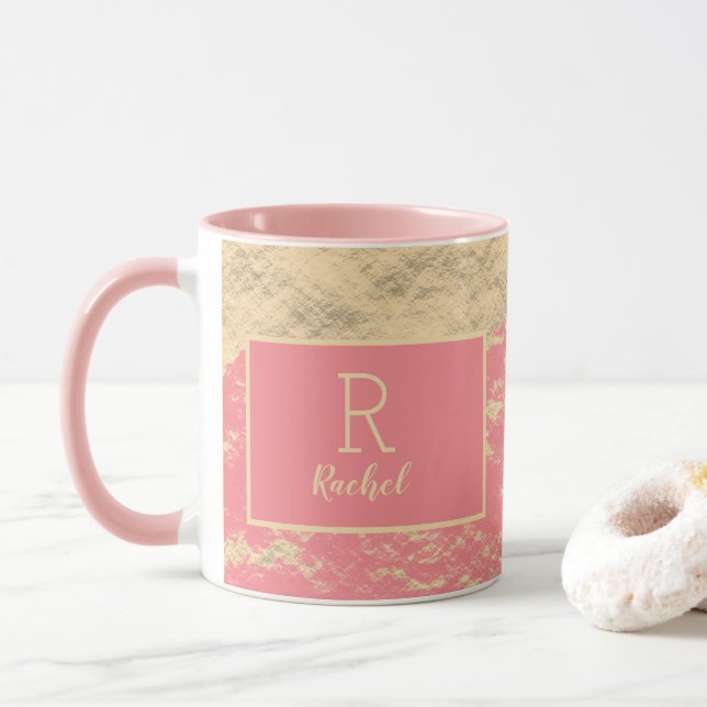 Caneca Ouro Dourado Pink Foil Monogram Classy (Com Donut)