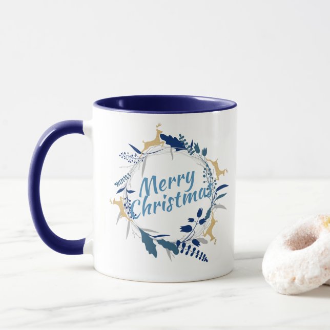 Caneca Ouro Elegante Reindeer Floral de Natal (Com Donut)