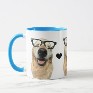 Caneca Ouro feliz Cachorro de sempre em óculos de Nerd