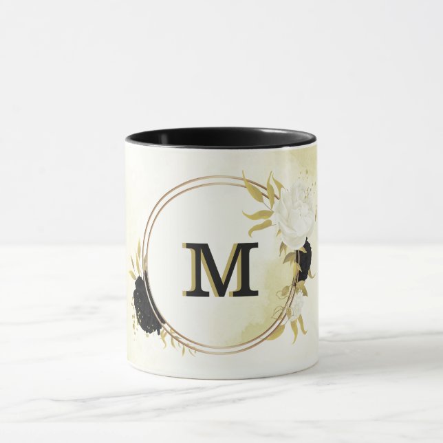 Caneca ouro floral preto e branco (Centro)