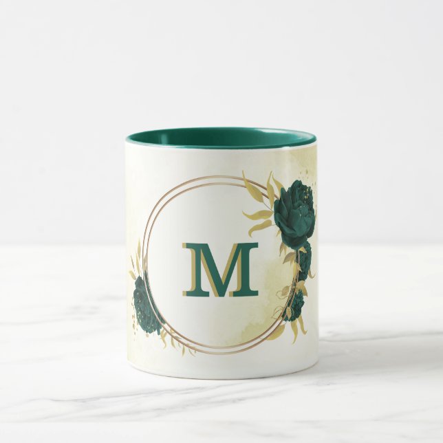 Caneca ouro floral verde esmeraldo (Centro)