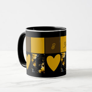 Caneca ouro negro luxuoso agate mármore floral