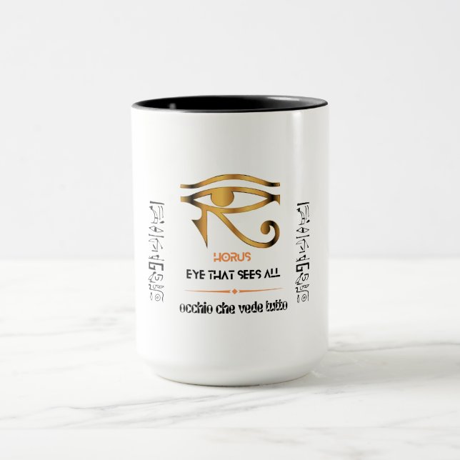Caneca Ouro Olho de Horus design em Inglês e Italiano (Centro)