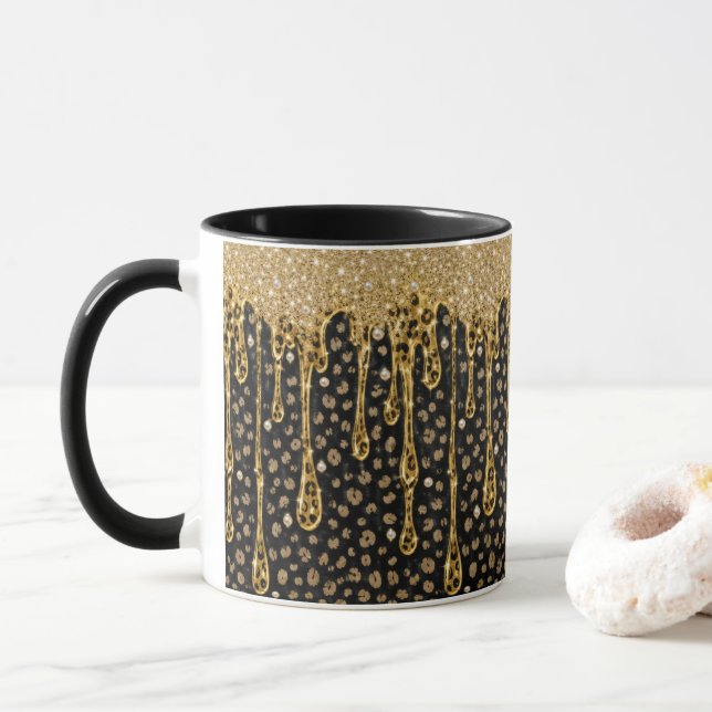 Caneca Ouro Preto Brilho Glam Bling Lux (Com Donut)