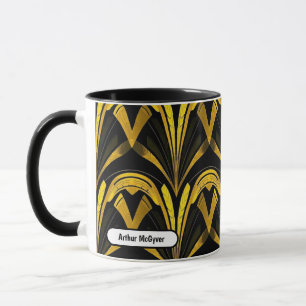 Caneca Ouro Preto Neo Deco Arte Abstrata Sem Costura