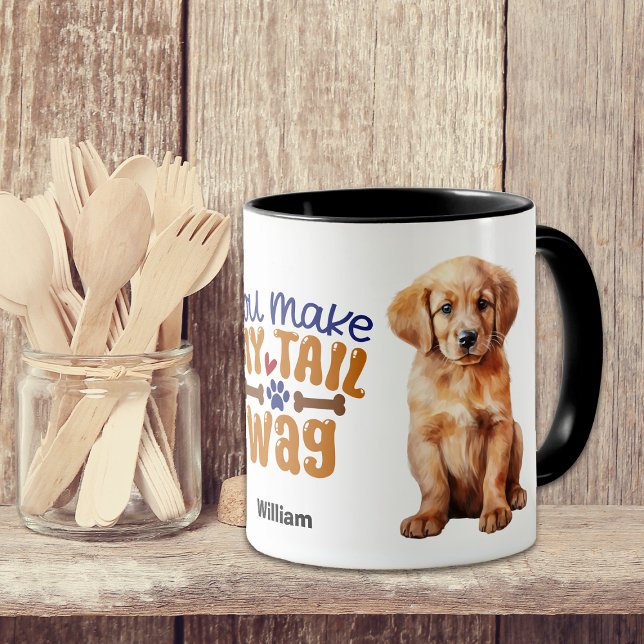 Caneca Ouro Retriever Puppy Você Faz Minha Cauda (Criador carregado)