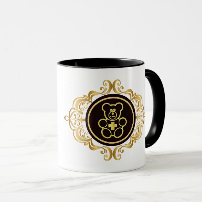 Caneca Ouro Teddy Bear Doutor Personalizar Nome Mug (Frente Esquerda)