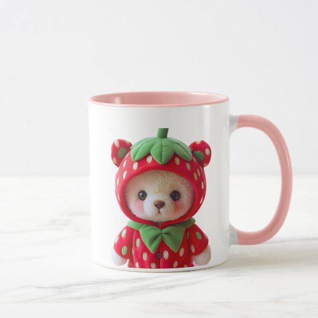 Caneca Ours en peluche avec capuche déguisé en fraise. (Direita)