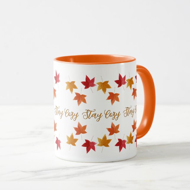 Caneca Outono Aconchegante & Folhas de Outono Rústico  (Frente Esquerda)