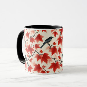 Caneca Outono Álamo e Pássaros Arte Japonesa