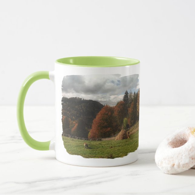 Caneca Outono Com Raposa De Montanha E Haystack (Com Donut)
