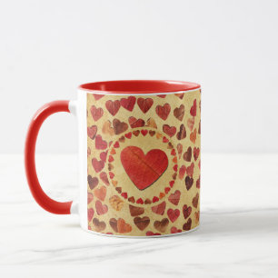 Caneca Outono Corações De Folha No Antigo Cama De Papel