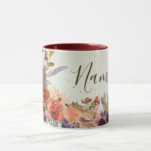 Caneca Outono misto aquarela floral personalizado