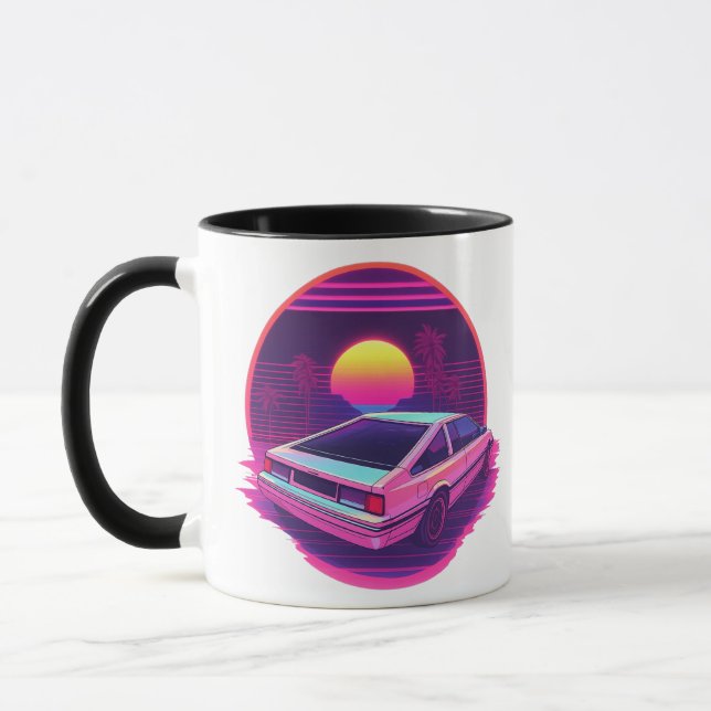 Caneca Outrun Synthwave Retro 80s Sports Car Sunset Mug (Esquerda)