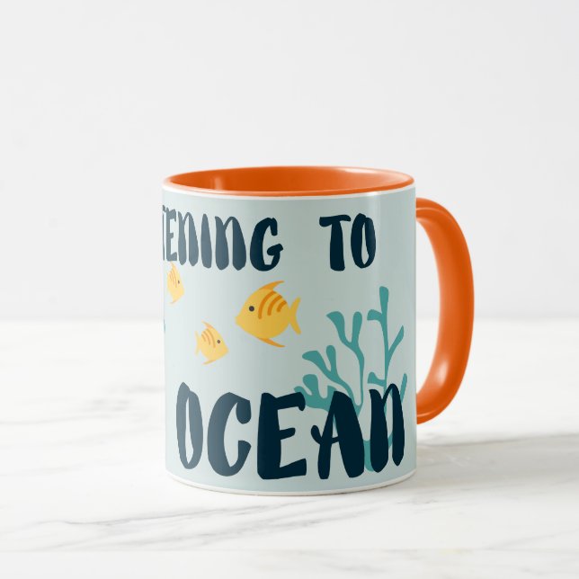 Caneca Ouvindo O Oceano, Dia Da Terra, Animais Do Mar (Frente Esquerda)
