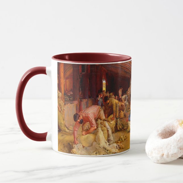 Caneca Ouvindo os Rams Tom Roberts 1890 Art australiano (Com Donut)