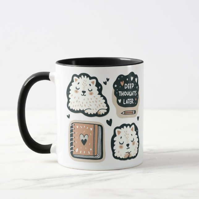 Caneca Ovelha Branca Fluffy - "Pensamentos Profundos Mais (Esquerda)