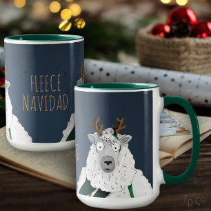 Caneca Ovelha de desenho animado engraçada 'Fleece Navida