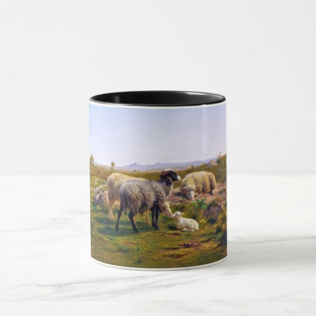 Caneca Ovelha e carneiro na natureza (por Rosa Bonheur) (Centro)