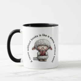 Caneca Ovelha Fofa e Caprichosa Lendo um Livro
