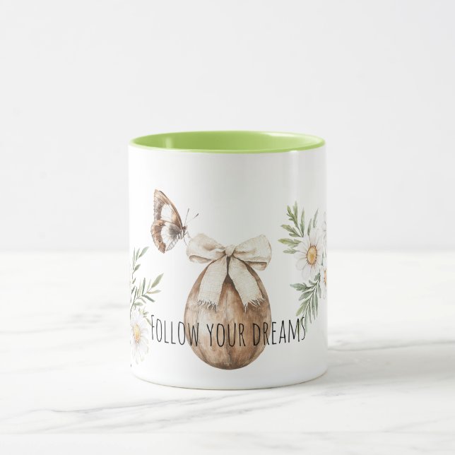 Caneca Ovo de Páscoa de Madeira Falsa com Arco Borboleta  (Centro)