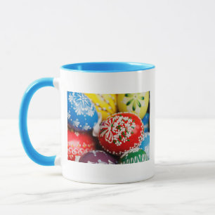 Caneca Ovos de Páscoa Colorido Padrão de Feriado Arte de