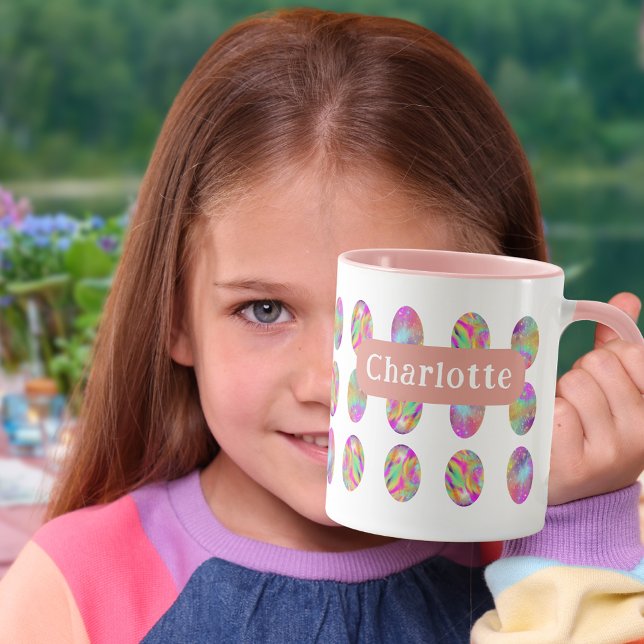Caneca Ovos de Páscoa - Cor-de-rosa (Personalized Easter egg hunt spring brunch pink mug)